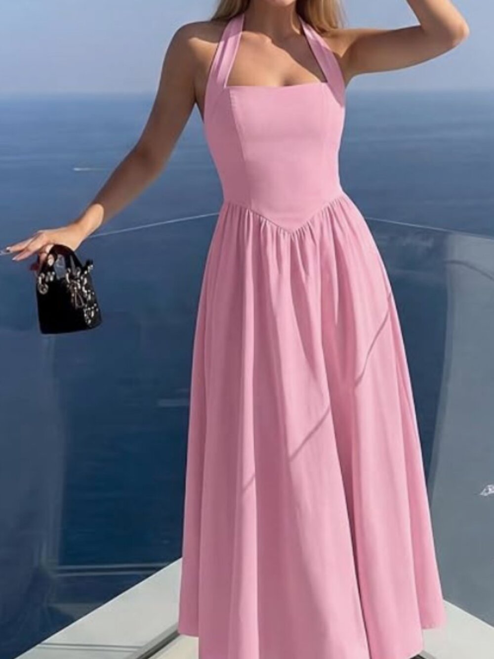 Pink Halter Midi Dress